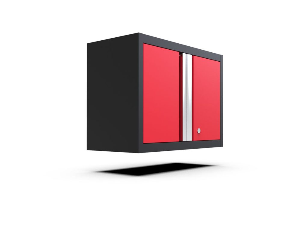 gabinete superior con puertas rojo mate con negro mate